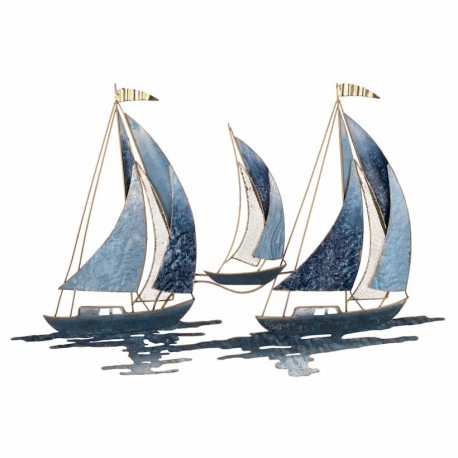 ADORNO APLIQUE PARED BARCOS VELEROS METAL 83X4X56 CM.
