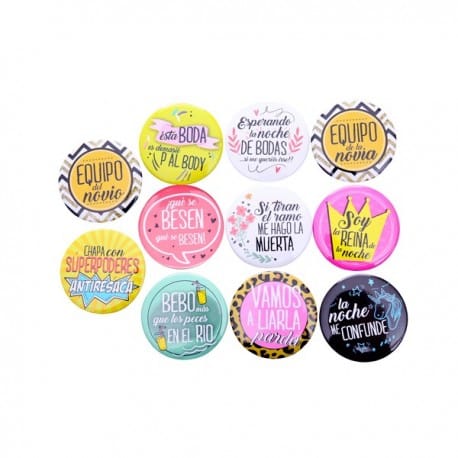 4 LOTES DE 11 CHAPAS FRASES WEDDING